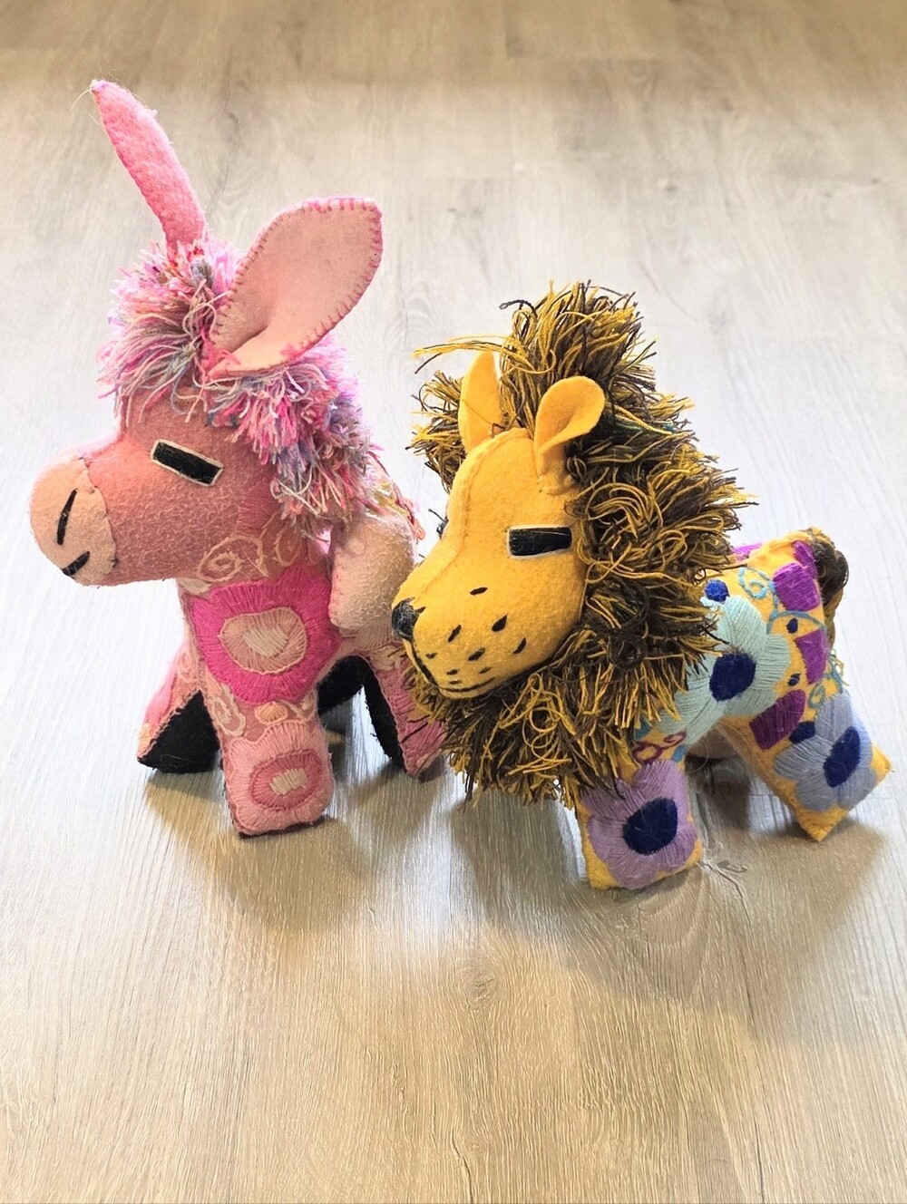 Handmade Mexican Wool Animalito Lion/Donkey Folk Art Plush Colorful